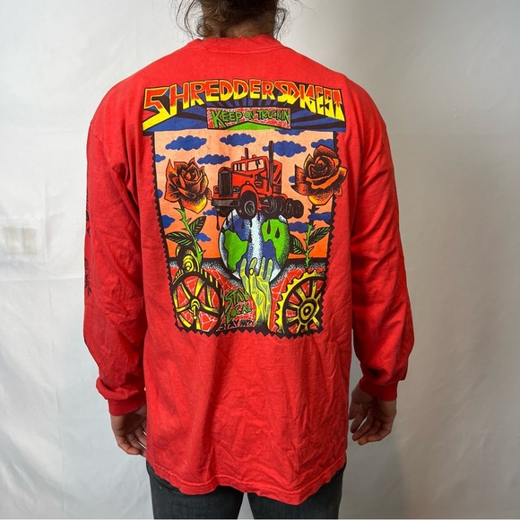 Shredders digest red back print long sleeves shirt L - Picture 3 of 11